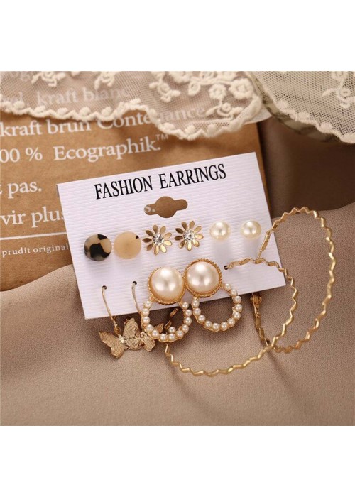 Jewels Galaxy Mesmerizing Pearl & AD Gold Plated 6 Pair of Earrings For Women/Girls PC-ERG-191