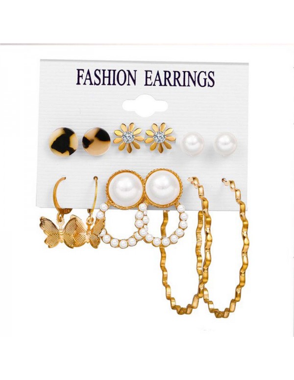 Jewels Galaxy Mesmerizing Pearl & AD Gold Plated 6 Pair of Earrings For Women/Girls PC-ERG-191