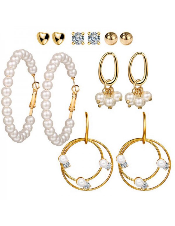 Jewels Galaxy Stunning Pearl & AD Gold Plated 6 Pair of Earrings For Women/Girls PC-ERG-192