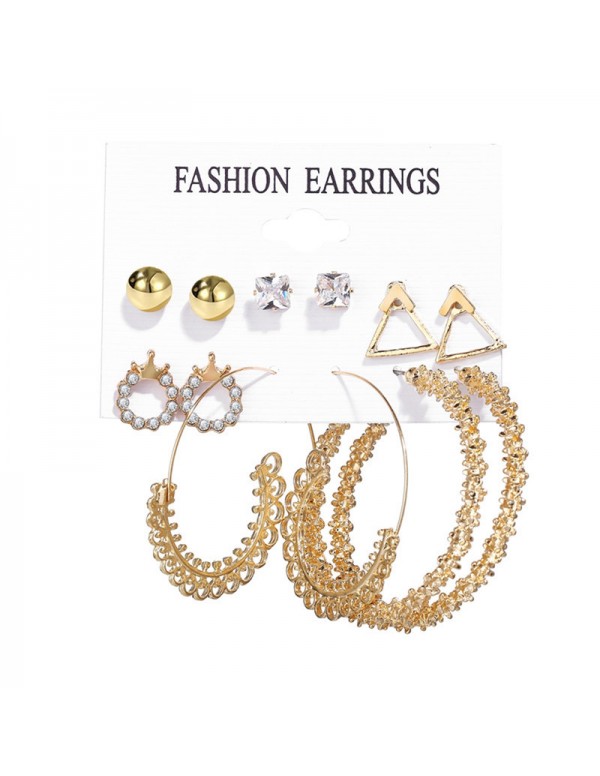 Jewels Galaxy Wonderful AD Geometric Gold Plated 6 Pair of Earrings For Women/Girls PC-ERG-193