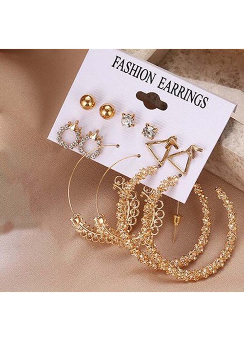 Jewels Galaxy Wonderful AD Geometric Gold Plated 6 Pair of Earrings For Women/Girls PC-ERG-193