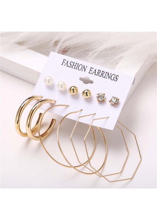 Jewels Galaxy Swanky Pearl & AD Gold Plated 6 Pair of Earrings For Women/Girls PC-ERG-194