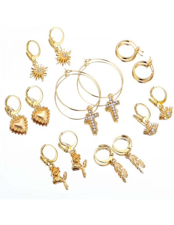 Jewels Galaxy Marvelous AD Gold Plated Multi Designs 9 Pair of Earrings For Women/Girls PC-ERG-198