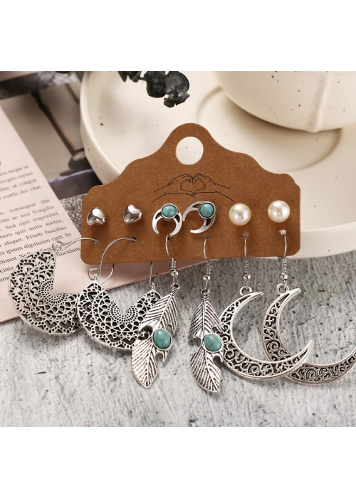 Jewels Galaxy Pearl Feather Oxidised German Silver Plated 6 Pair of Earrings For Women/Girls 8610