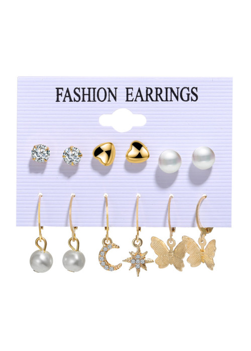 Jewels Galaxy Beautiful Pearl & AD Gold Plated 6 Pair of Earrings For Women/Girls 8611