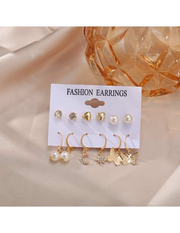 Jewels Galaxy Beautiful Pearl & AD Gold Plated 6 Pair of Earrings For Women/Girls 8611