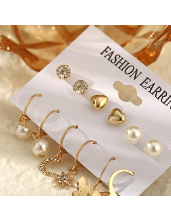 Jewels Galaxy Beautiful Pearl & AD Gold Plated 6 Pair of Earrings For Women/Girls 8611