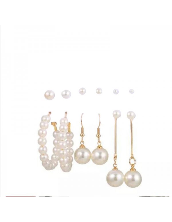 Jewels Galaxy Jewellery For Women White Gold Plated Pearl Earrings Combo of 6 Pairs