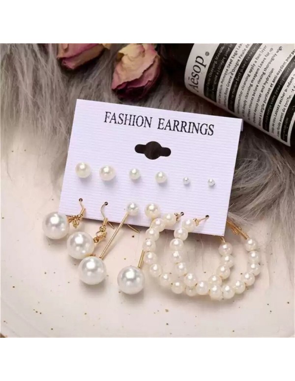 Jewels Galaxy Jewellery For Women White Gold Plated Pearl Earrings Combo of 6 Pairs