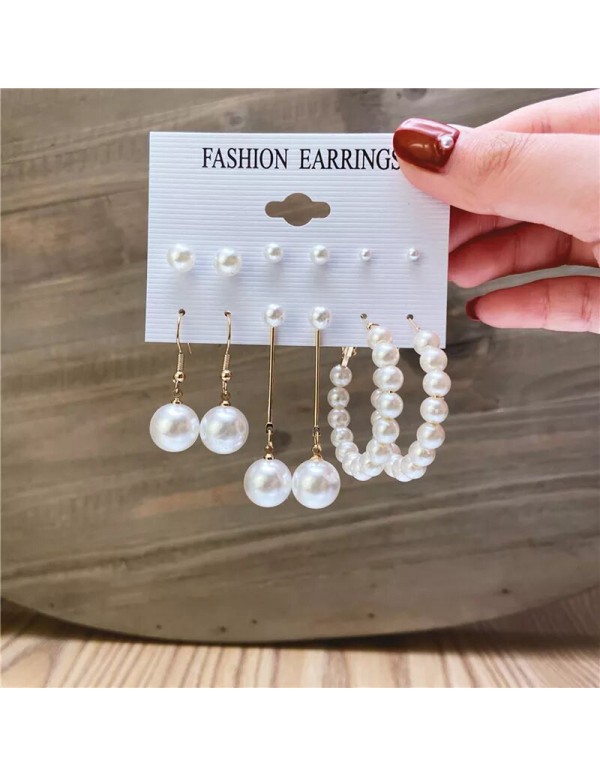 Jewels Galaxy Jewellery For Women White Gold Plated Pearl Earrings Combo of 6 Pairs