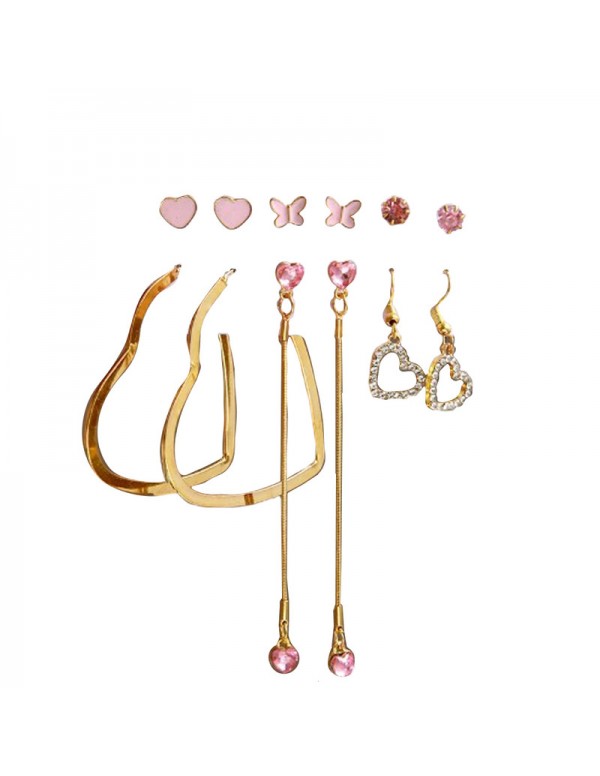 Jewels Galaxy Gold Plated Heart inspired Pink and Gold Earrings Combo of Studs and Drop Earrings