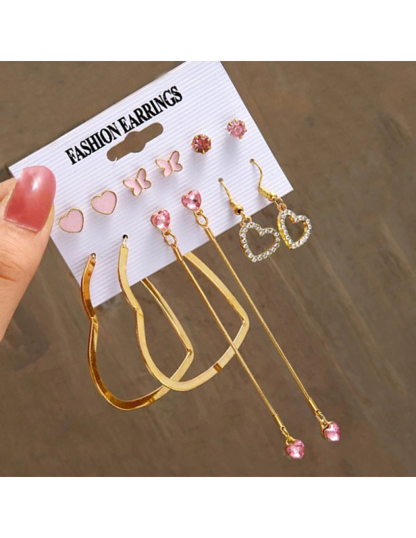 Jewels Galaxy Gold Plated Heart inspired Pink and Gold Earrings Combo of Studs and Drop Earrings