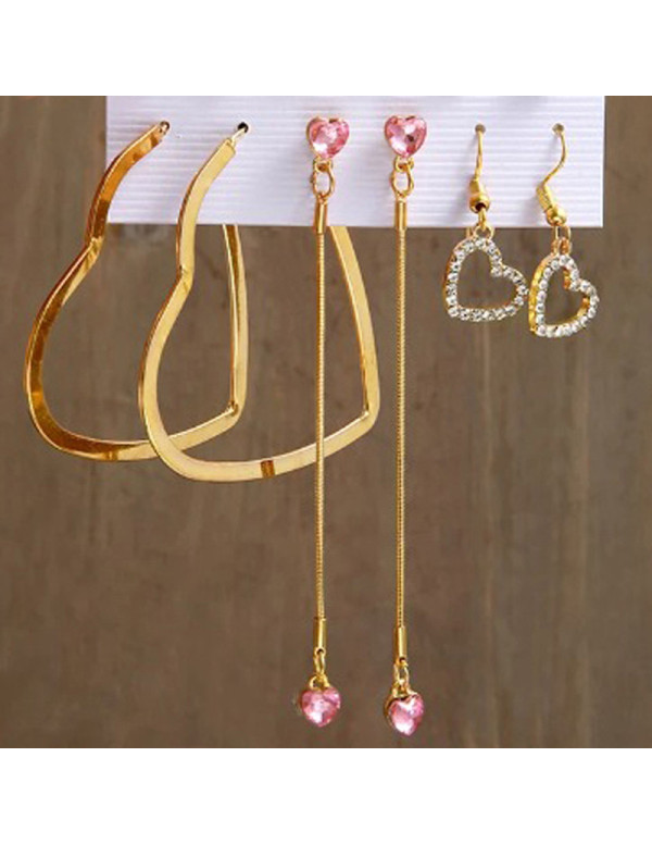 Jewels Galaxy Gold Plated Heart inspired Pink and Gold Earrings Combo of Studs and Drop Earrings