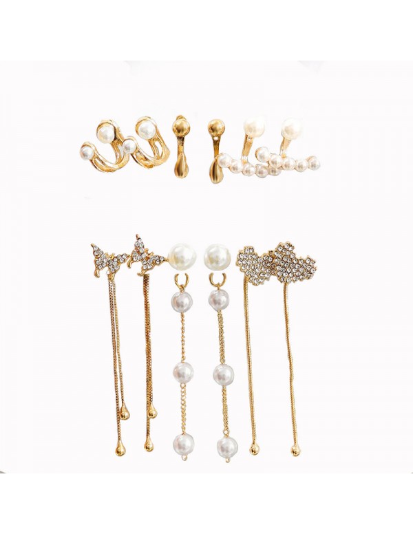 Jewels Galaxy Jewellery For Women White And Gold-Toned Gold Plated Pearl Earrings Combo of 6 Pairs