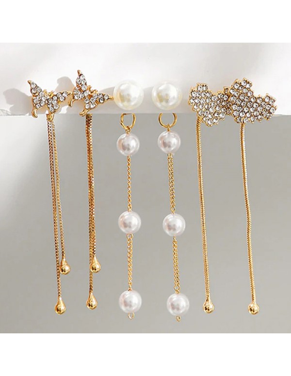 Jewels Galaxy Jewellery For Women White And Gold-Toned Gold Plated Pearl Earrings Combo of 6 Pairs