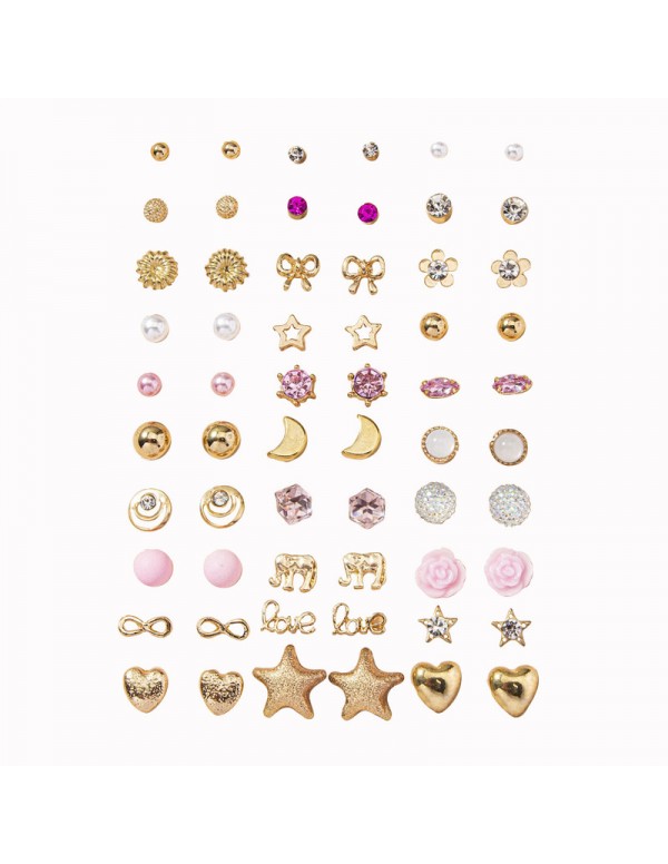 Jewels Galaxy Jewellery For Women Gold Plated Gold-Pink Toned Studs Combo of 30 Fashionable Pairs