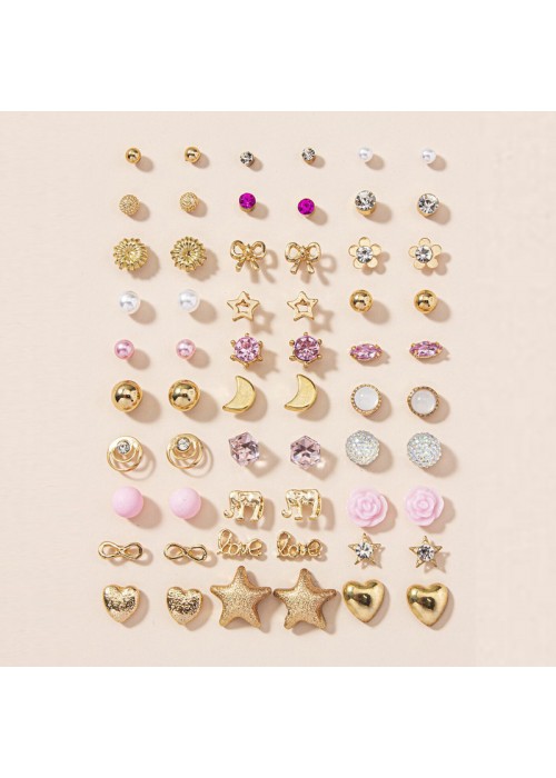 Jewels Galaxy Jewellery For Women Gold Plated Gold-Pink Toned Studs Combo of 30 Fashionable Pairs