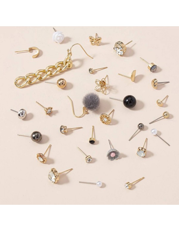 Jewels Galaxy Jewellery For Women Gold Plated Gold-Black Toned Studs Combo of 30 Amazing Pairs