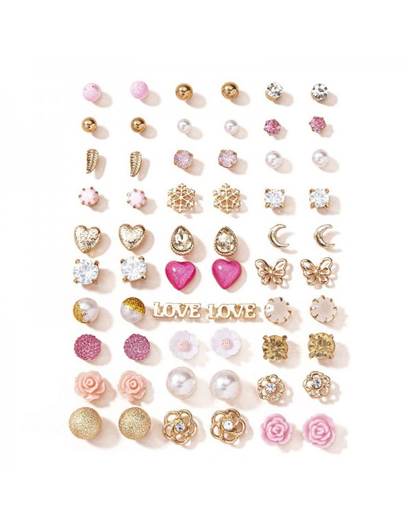 Jewels Galaxy Jewellery For Women Gold Plated Gold-Pink Toned Studs Combo of 30 Fashionable Pairs