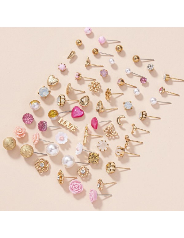 Jewels Galaxy Jewellery For Women Gold Plated Gold-Pink Toned Studs Combo of 30 Fashionable Pairs