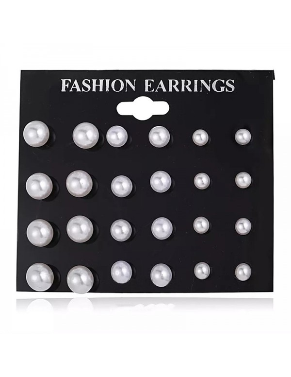 Jewels Galaxy Silver Plated White Stud Earrings Set of 12