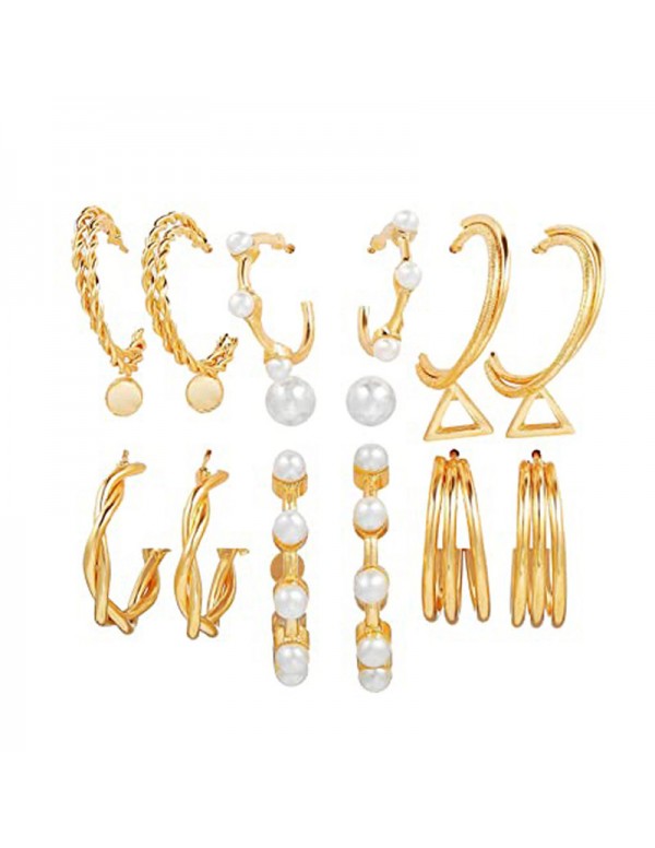 Jewels Galaxy Gold Plated Gold-Toned Contemporary Hoop Earrings Set of 9