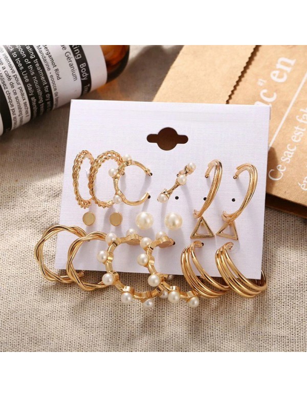 Jewels Galaxy Gold Plated Gold-Toned Contemporary Hoop Earrings Set of 9