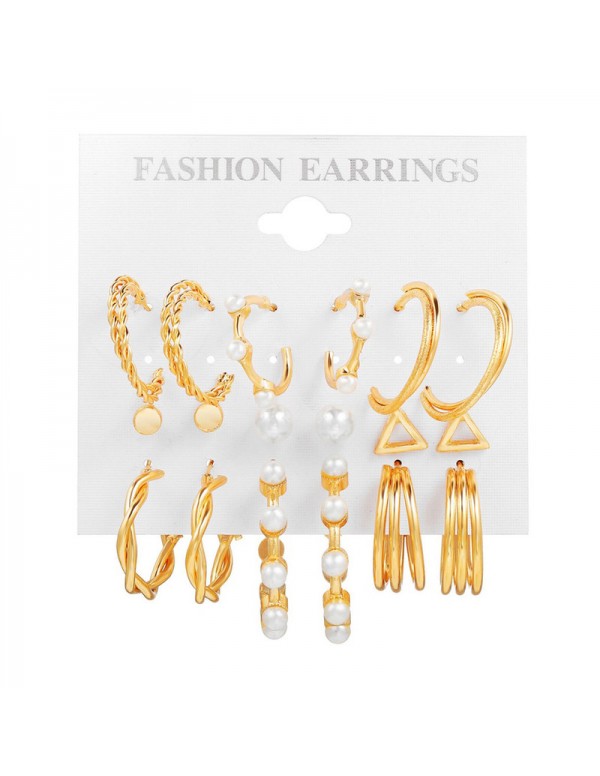 Jewels Galaxy Gold Plated Gold-Toned Contemporary Hoop Earrings Set of 9