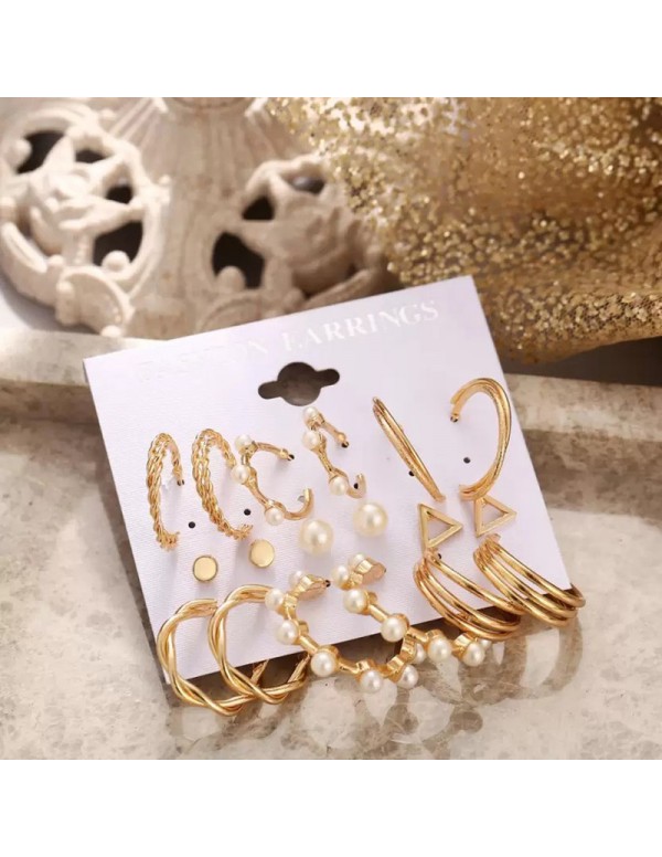 Jewels Galaxy Gold Plated Gold-Toned Contemporary Hoop Earrings Set of 9