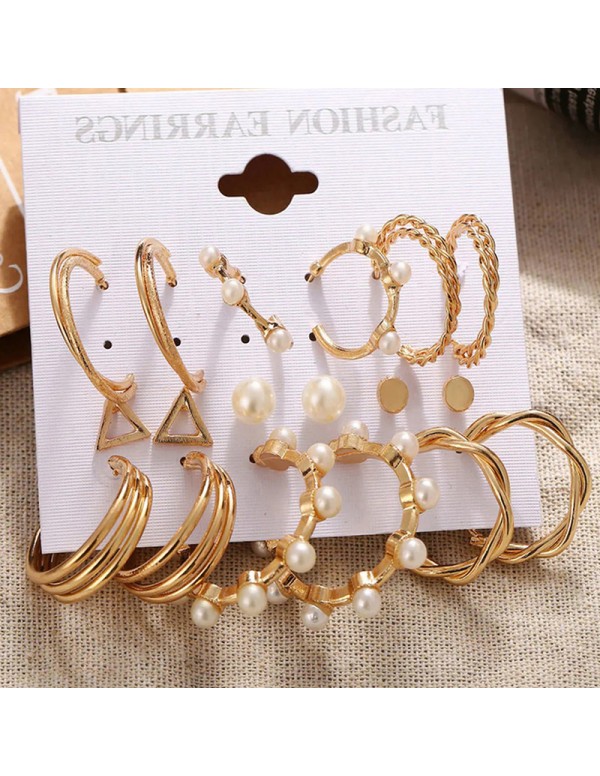 Jewels Galaxy Gold Plated Gold-Toned Contemporary Hoop Earrings Set of 9