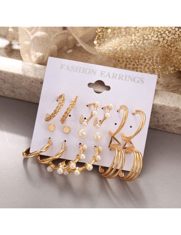 Jewels Galaxy Gold Plated Gold-Toned Contemporary Hoop Earrings Set of 9