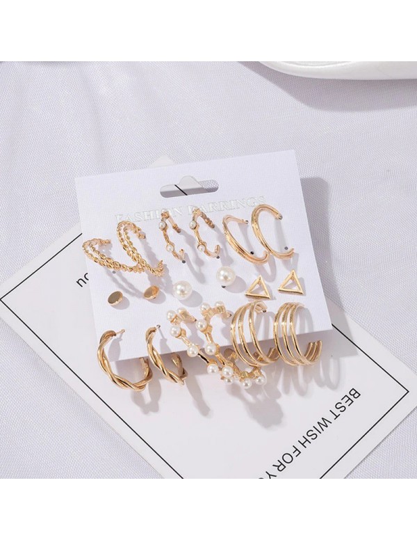 Jewels Galaxy Gold Plated Gold-Toned Contemporary Hoop Earrings Set of 9