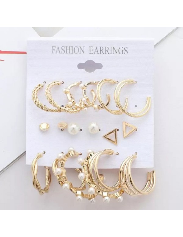 Jewels Galaxy Gold Plated Gold-Toned Contemporary Hoop Earrings Set of 9