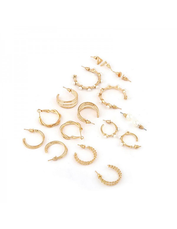 Jewels Galaxy Gold Plated Gold-Toned Contemporary Hoop Earrings Set of 9