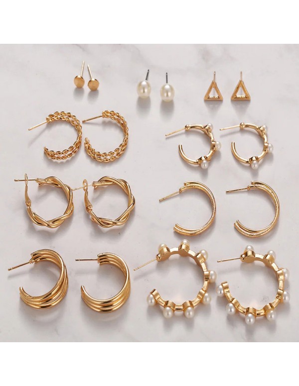 Jewels Galaxy Gold Plated Gold-Toned Contemporary Hoop Earrings Set of 9