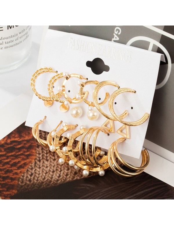 Jewels Galaxy Gold Plated Gold-Toned Contemporary Hoop Earrings Set of 9