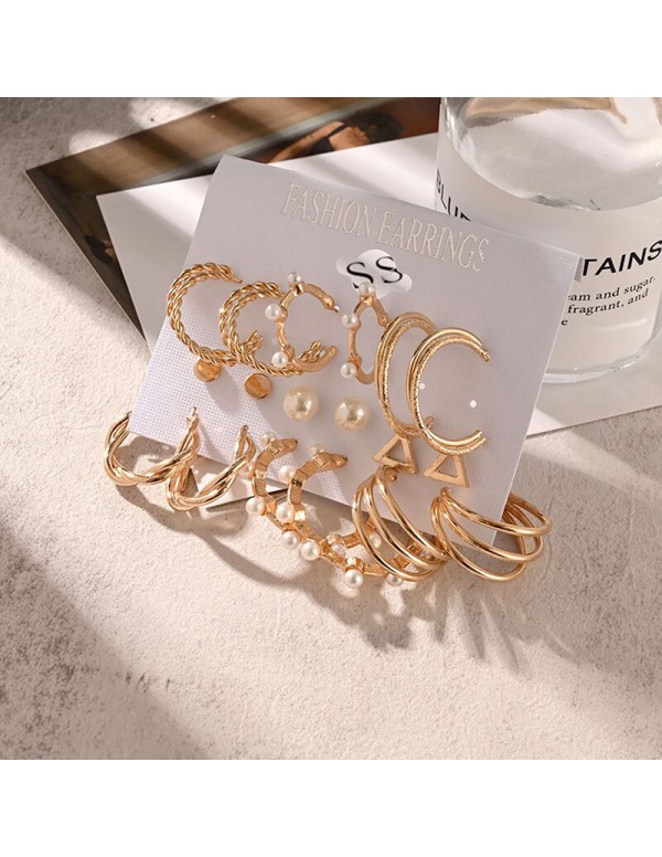 Jewels Galaxy Gold Plated Gold-Toned Contemporary Hoop Earrings Set of 9