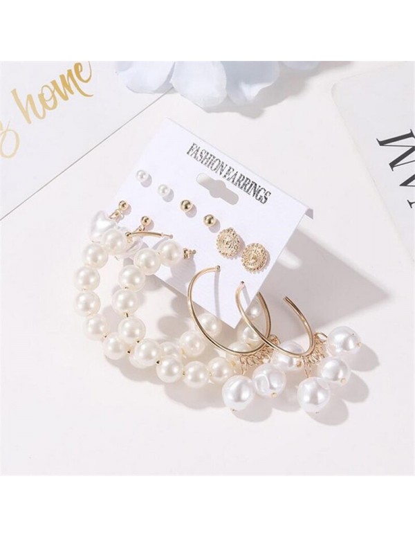 Jewels Galaxy Gold Plated White Studs, Hoops and Drop Earrings Set of 6