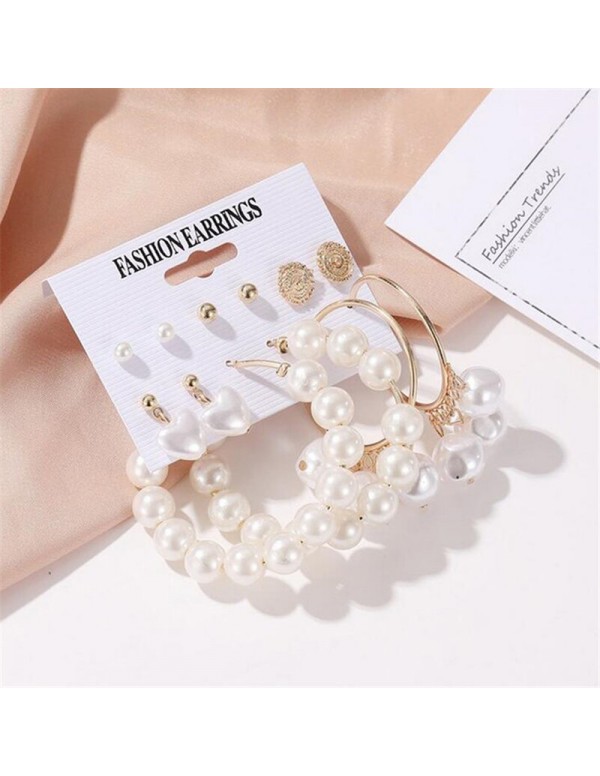 Jewels Galaxy Gold Plated White Studs, Hoops and Drop Earrings Set of 6