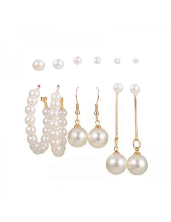 Jewels Galaxy Gold Plated Gold-Toned White Studs, Hoops and Drop Earrings Set of 6