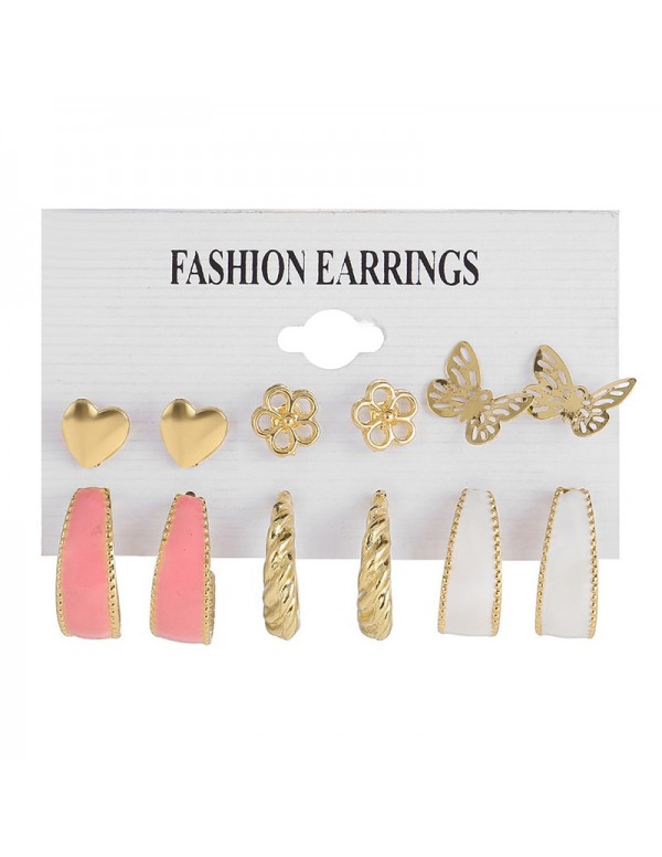 Jewels Galaxy Gold Plated Pink and Gold Studs and Hoop Earrings Set of 6