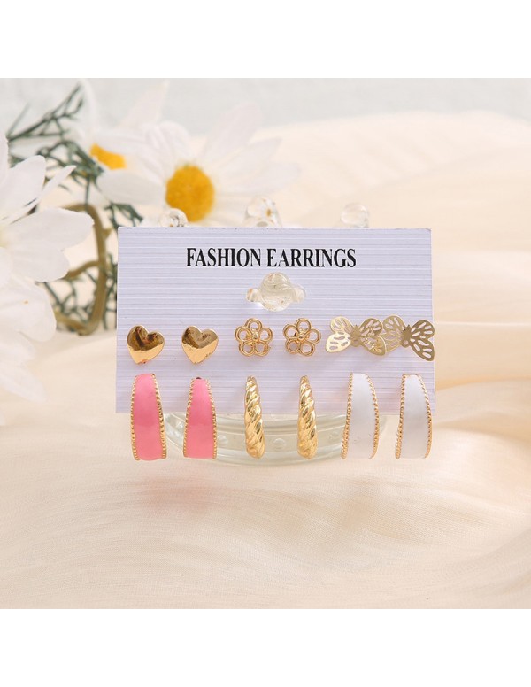 Jewels Galaxy Gold Plated Pink and Gold Studs and Hoop Earrings Set of 6