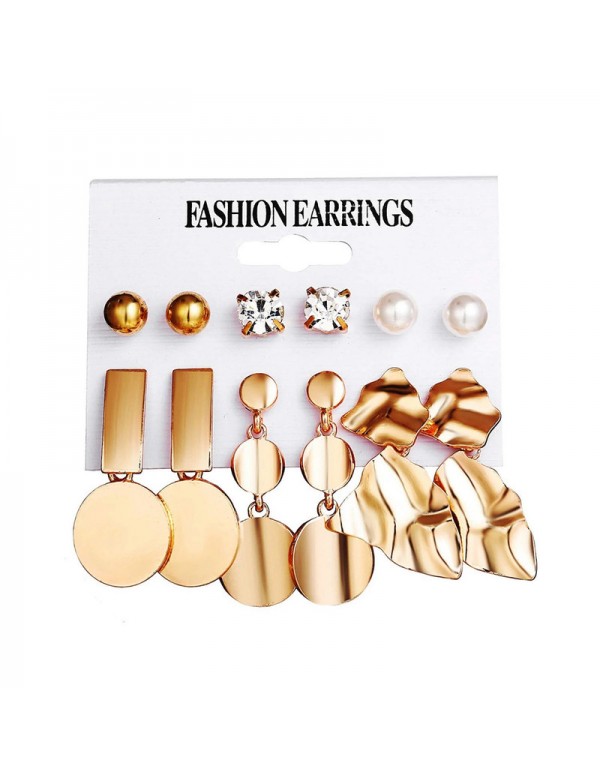 Jewels Galaxy Gold Plated White Studs and Drop Earrings Set of 6