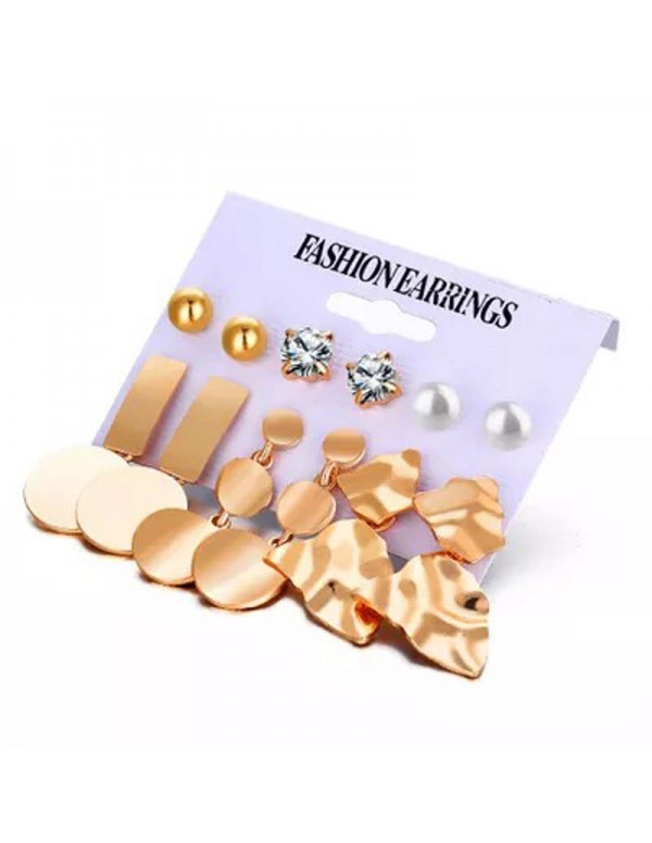 Jewels Galaxy Gold Plated White Studs and Drop Earrings Set of 6