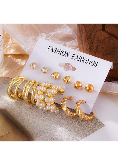 Jewels Galaxy Gold Plated Contemporary Studs and Hoop Earrings Set of 6