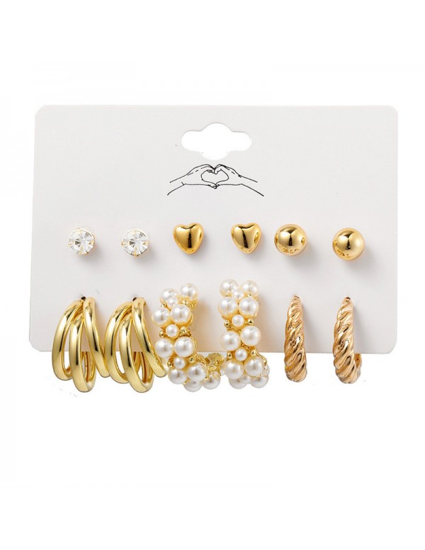 Jewels Galaxy Gold Plated Contemporary Studs and Hoop Earrings Set of 6