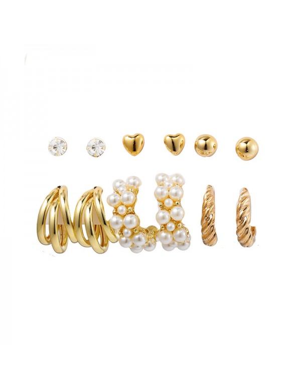 Jewels Galaxy Gold Plated Contemporary Studs and Hoop Earrings Set of 6