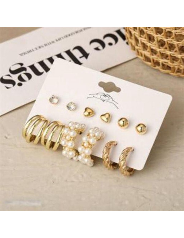 Jewels Galaxy Gold Plated Contemporary Studs and Hoop Earrings Set of 6