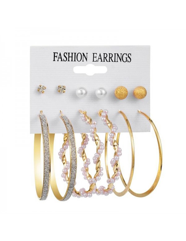 Jewels Galaxy Gold Plated Contemporary Studs and Hoop Earrings Set of 6