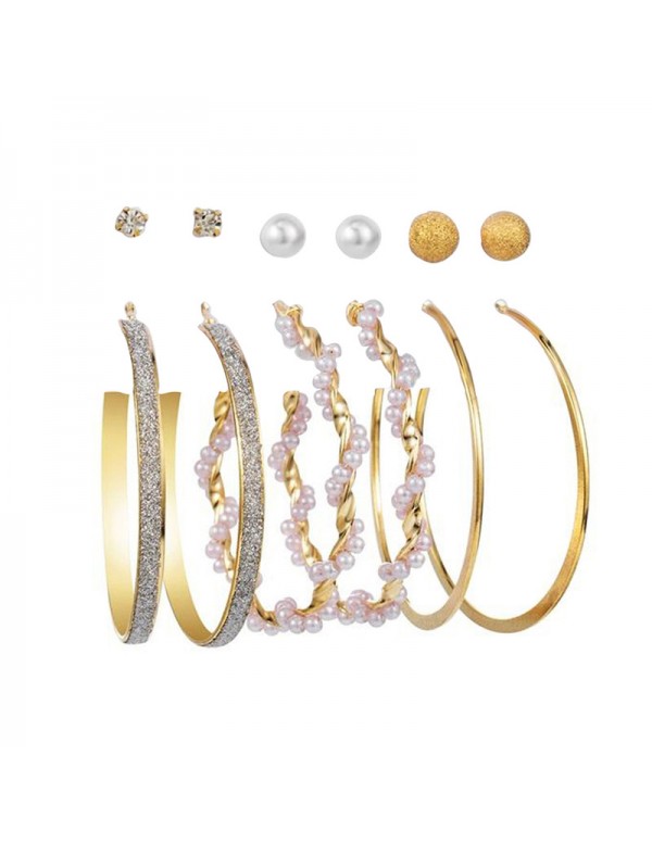 Jewels Galaxy Gold Plated Contemporary Studs and Hoop Earrings Set of 6